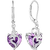 Rocayi Butterfly Dangle Drop Earrings for Women 925 Sterling Silver Birthstone Earrings Love Heart Leverback Jewelry Gifts for Women Wife Girlfriend Mother Daughter Her
