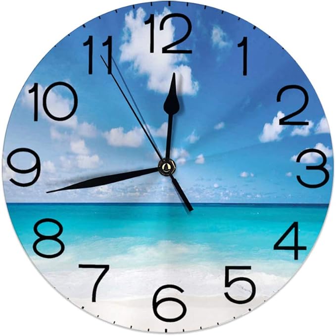 vnsukdlfg Round Wall Clocks Home Decorative,Ocean,Tropical Exotic Sandy