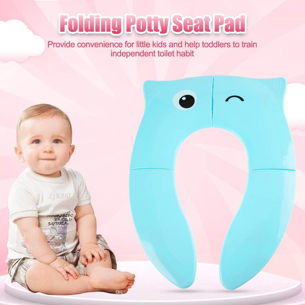 Folding Potty Seat Cover, Folding Potty Training Toilet Seat Cover/Pads Travel Potty Toilet Seat for Toddlers(Blue owl)