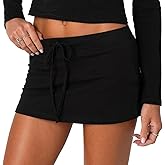 NUFIWI Women Drawstring Micro Skort Y2k Elastic Low Waist Bodycon Mini Skirt Mid Rise Short Sweat Skirts with Shorts