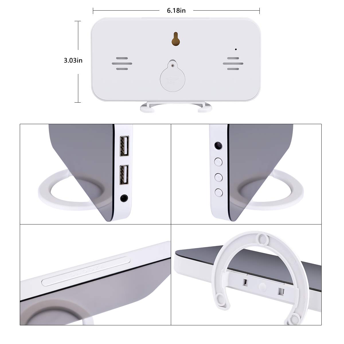 ACTOPP LED Réveil Numérique, Miroir Horlogue de Grand écran avec 3 Luminosités Réglables, Fonction Miroir Snooze et Double Ports USB pour Charger Téléphones