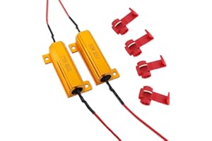 Jawmoy Pack-2 Aluminum Case Resistor With 4 Clips, 50W 6RJ Automotive LED Decoding Resistor, Wirewound Load Resistors Adapters, Compatible with Automotive LED Turn Signals (Gold)