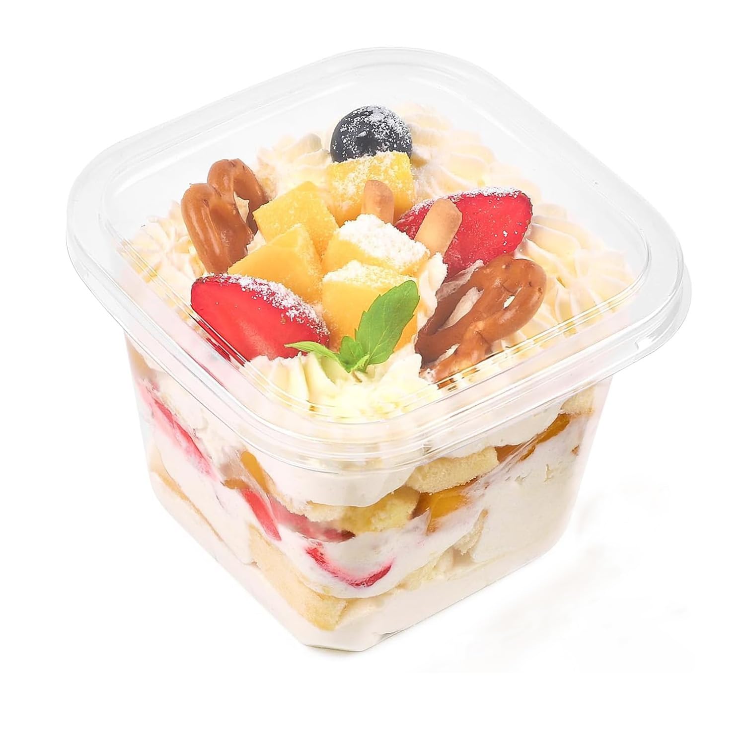 Wubushan Plastic Dessert Cups with Lid, Dessert Bowls Square Plastic Reusable, Dessert Glasses with Spoons, Parfait Appetizer Cups for Tiramisu Desserts Pudding Mousse (50 Pieces / 360 ml)