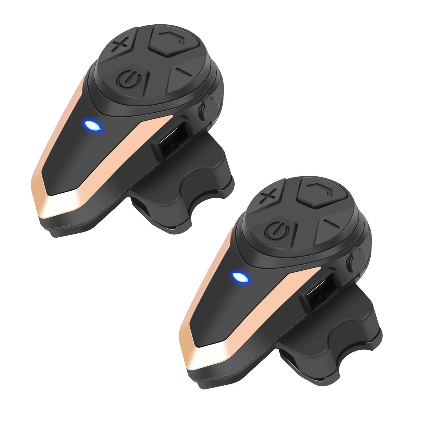 BETOWEY Motorbike Intercom Helmet Bluetooth Headsets with Microphone BT-S3 Motorcycle Communication Systems Helmet Handsfree Headphones FM Radio - 2 Pack, Gold
