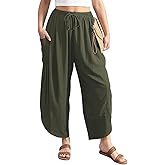 TARSE Women's Linen Harem Pants Casual Loose Drawstring Elastic Waist Summer Beach Travel Vacation with Pockets