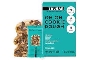 TRUBAR Vegan Protein Bar, Oh Oh Cookie Dough, Gluten Free, Plant Based Protein, Dairy Free, Non GMO, Soy Free, No Sugar Alcohols, 12G Protein, 13G Fiber, 23G Carb, Healthy on the Go Snack Bars, 8 CT