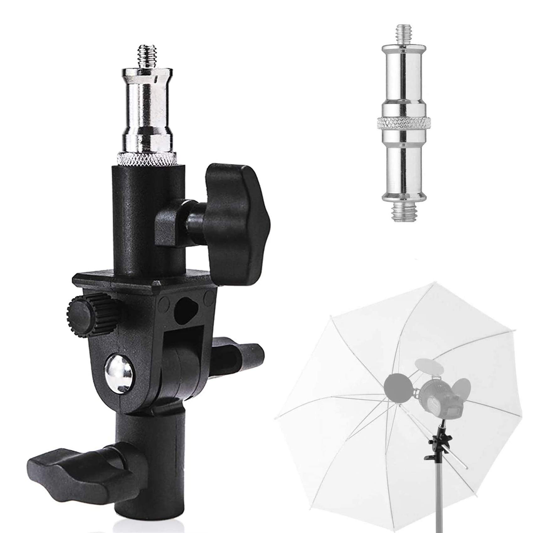 Selens Flash Umbrella Bracket Swivel Holder Light Stand Adapter 180° Adjustable 1/4" 3/8" U-Shape for Photo Studio Photography Umbrella Shoe Mount Speedlite Tripod Softbox