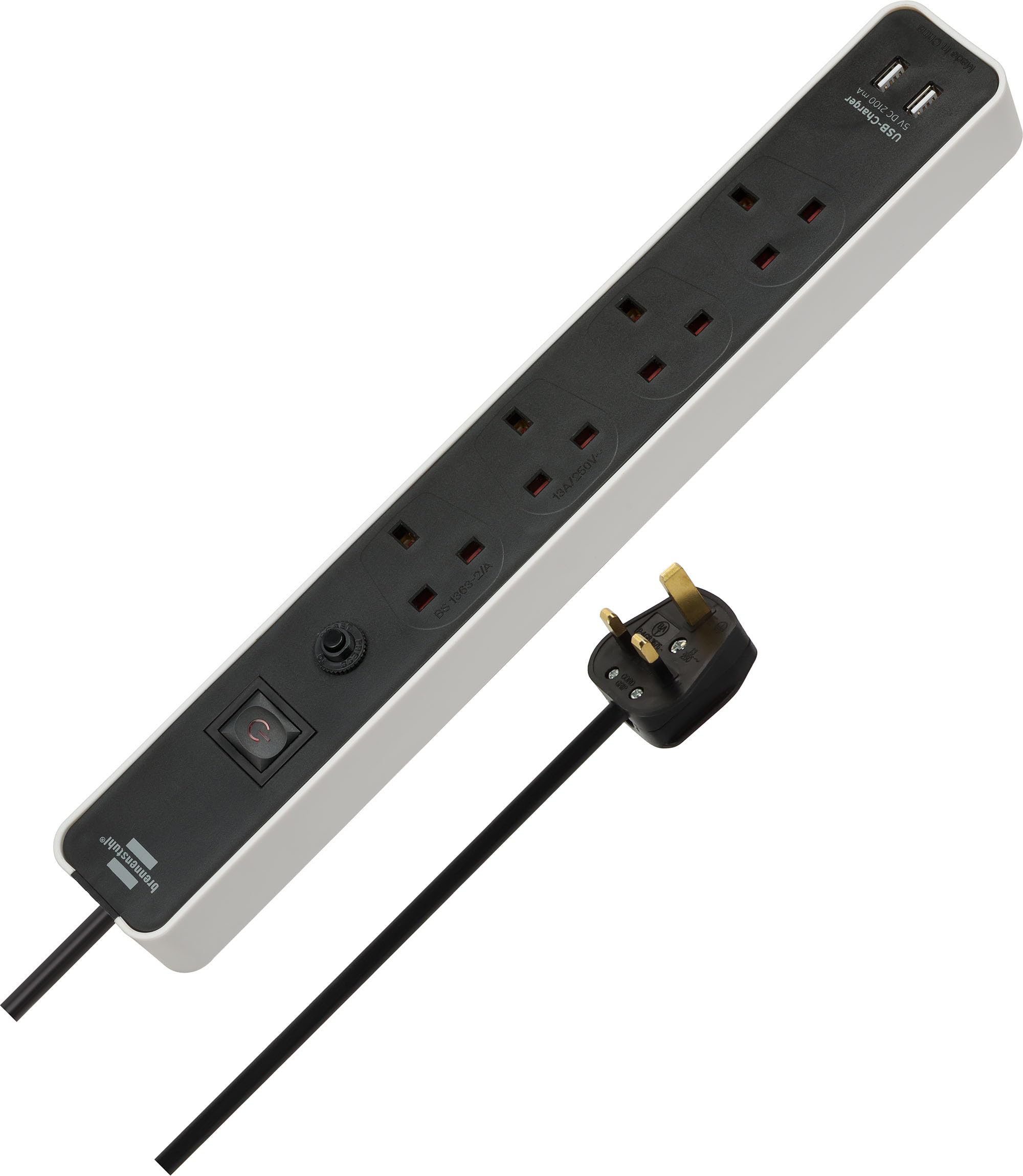 Brennenstuhl Ecolor FB Extension Socket with USB-Charger and Safety Fuse Button 13A SASO 4-Way 2xUSB 3m H05VV-F 3G1.5 White/Black *GB*