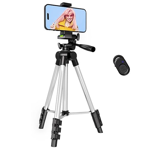 Phone Tripod, Lusweimi 44-inch iPhone Tripod with Phone Holder