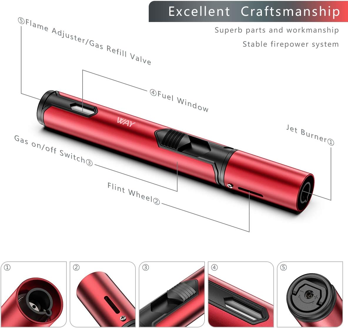 VVAY Jet Flame Torch Fire Ignition lighter Gas Butane Refillable,Long Reach Lighter for Candle BBQ Stove, Kitchen Cooker - Image 3