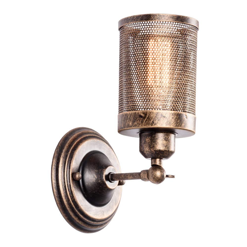 Industrial Wall Light, LULING Steampunk Metal Net Lampshade Interior Vintage Wall Lamp Adjustable Socket for Garage Gate Porch Hallway(NO Bulb)