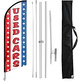 FSFLAG Used Cars Sale Feather Flag, 11FT Swooper Flutter Flag Kit with Pole & Ground Stake for Auto Dealers and Used Car Lots