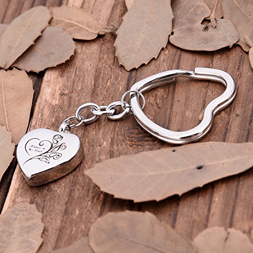 BY Always in My Heart Love Heart Cremation Urn Keychain Keepsake Stainless Steel Memorial Ashes Keyring
