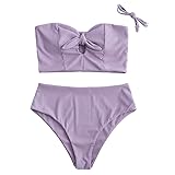 ZAFUL Women Ribbed Keyhole Tied High Waisted Bikini