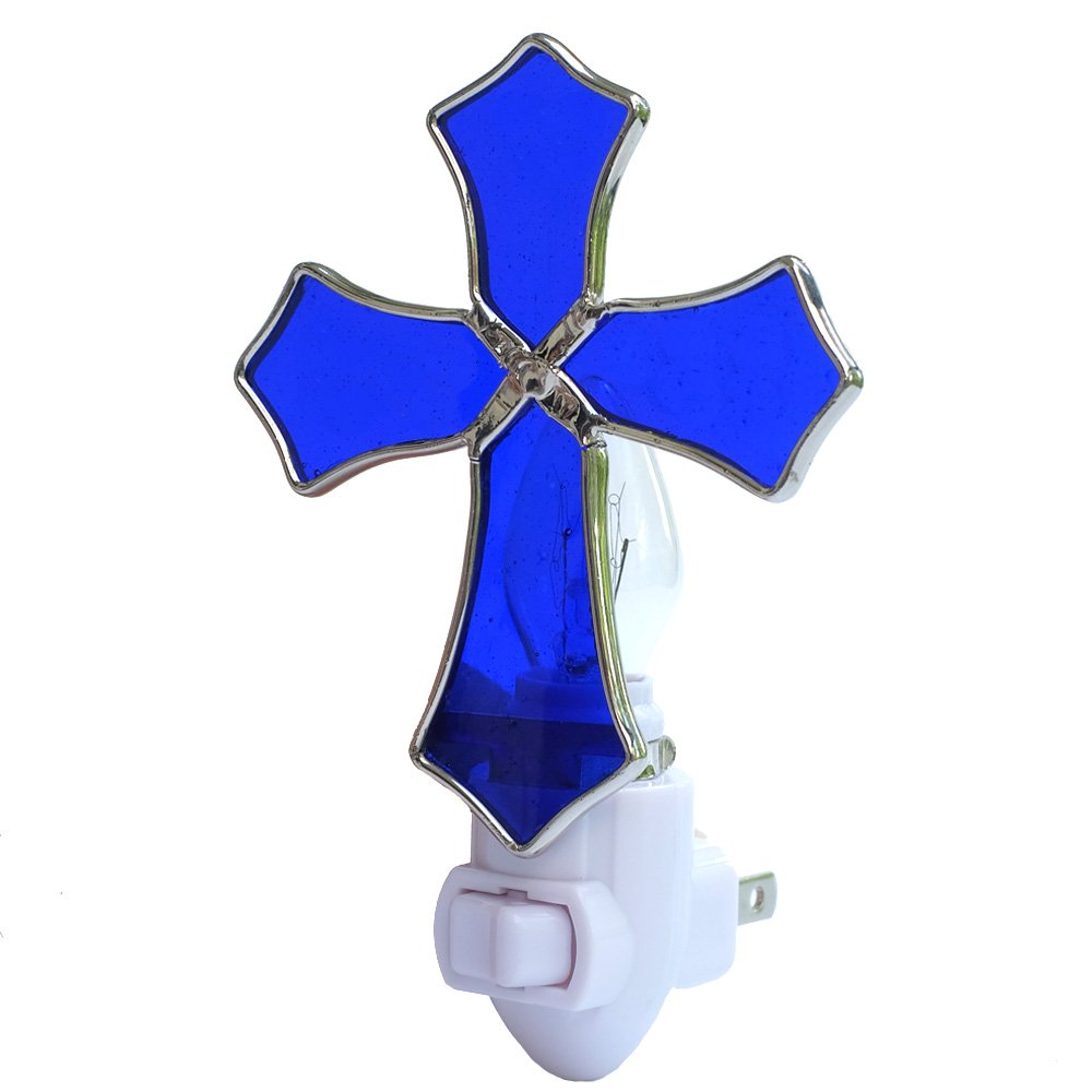 Plug in Night Light，COOWIND Stained Glass Religion Cross