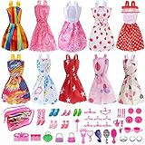 Barbie Doll Clothes Set, Include Doll Clothes Party Grown Outfits +  Dolls Accessories Shoes Bags Necklace Mirror Hanger Tableware for Girl Birthday Christmas Gift