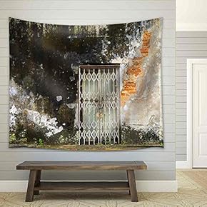 Ancient Closed and Forgotten Doorway - Fabric Wall Tapestry Home Decor - 51x60 inches