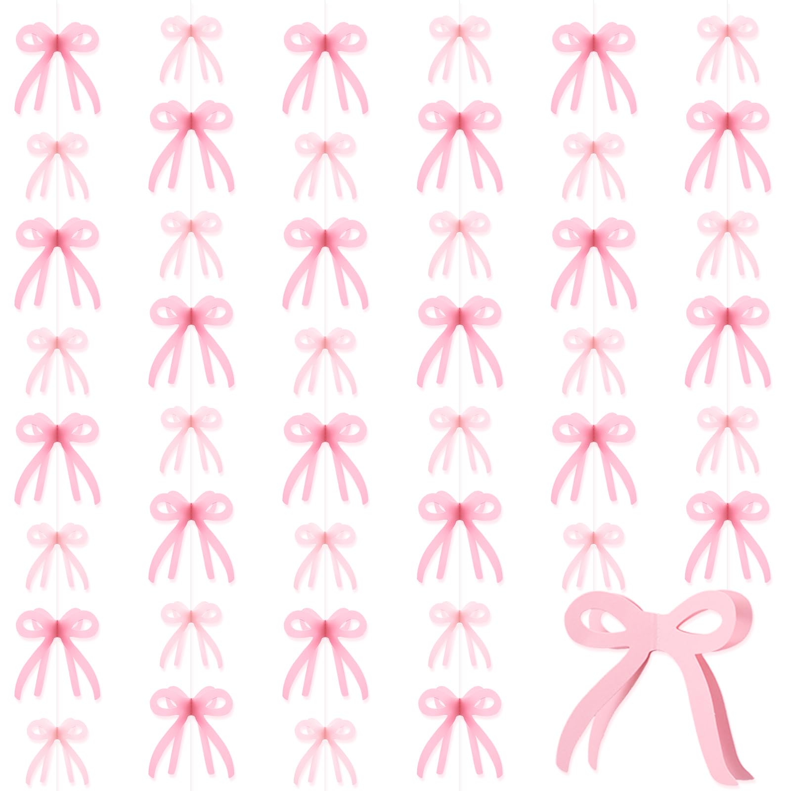 Photo 1 of Yeaqee 4 Pcs Pink Bow Hanging Garland Banner, 3D Pink Bow Banner Party Decorations for Coquette Bachelorette Party, Coquette Birthday Decor, Baby Shower, Bridal Shower, Bowtie Decor