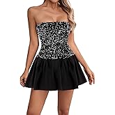 jascaela Womens Strapless Dress Sexy Sleeveless Glitter Sequin A Line Party Club Flowy Mini Dress