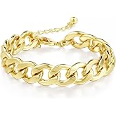 LANE WOODS Gold Bracelets for Women 14k Gold Plated Chunky Thick Large Link Chain Bracelet