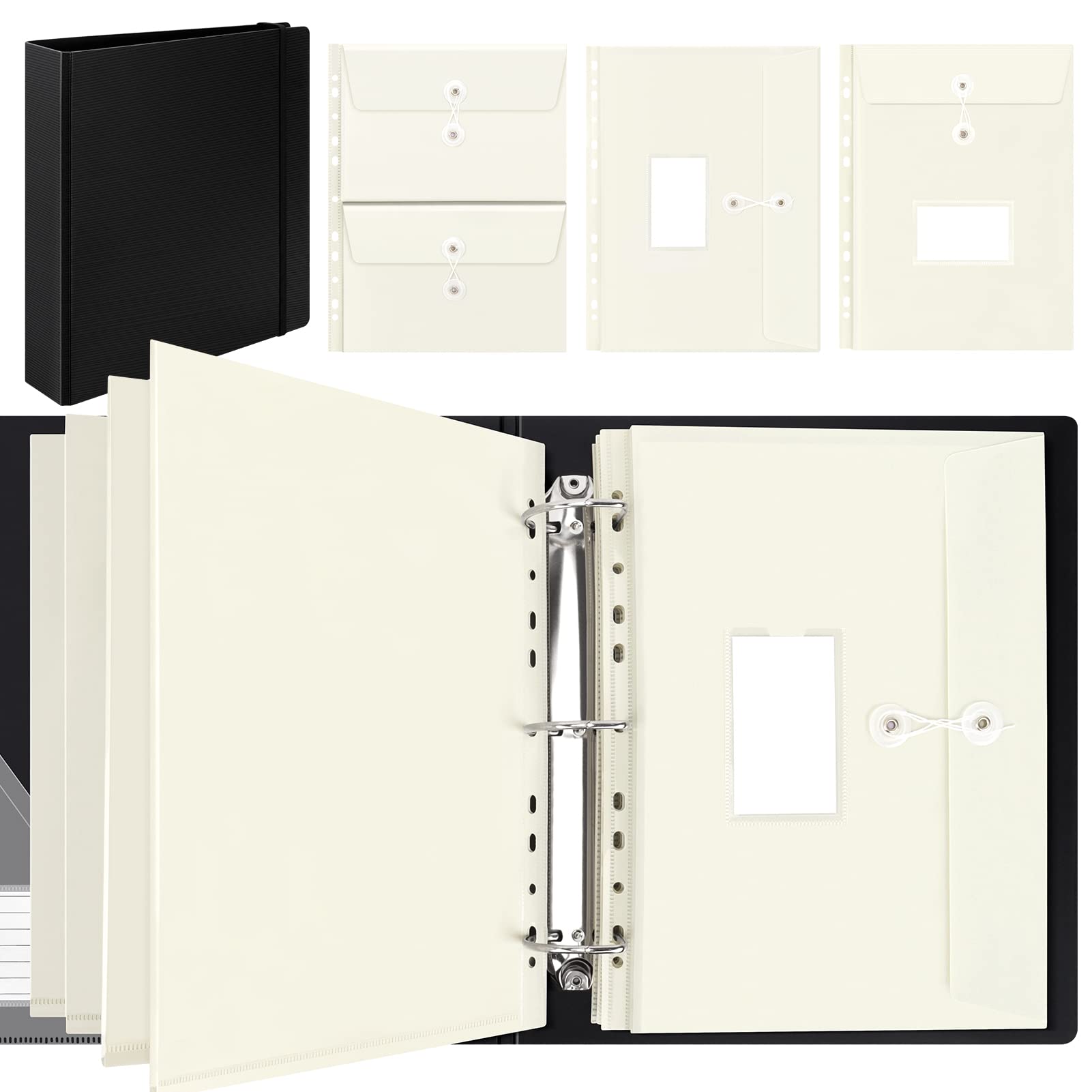 Uquelic File Organiser A4 Ring Binder 3-D Ring - File Folder with 10 Expandable Plastic Punched Pockets, Popper Wallets with Labels, Large Paperwork Storage Organiser for Home Office - Black