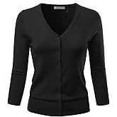 EIMIN Women's 3/4 Sleeve V-Neck Button Down Stretch Knit Cardigan Sweater (S-3X)