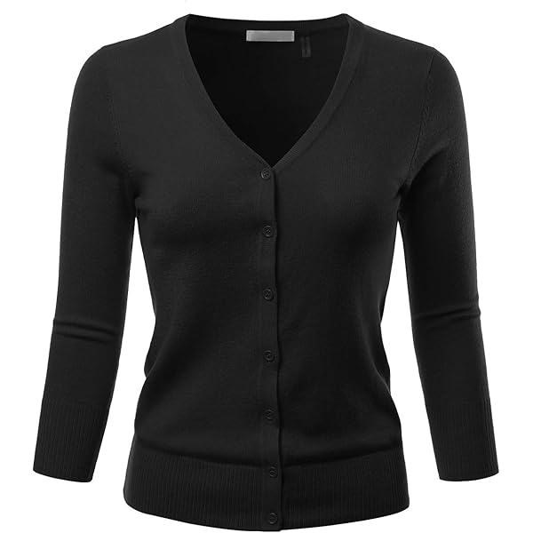 YEMAK Women's Knit Cardigan Sweater – 3/4 Sleeve V-Neck