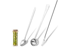 3 Pcs Pickle Fork Tool Set, 8.6 Inch Pickle Fork with Long Handle and 7.5 Inch Spoon (1 with Drain Hole), Stainless Steel Spo