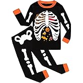 Toddler Boys Halloween Pajamas Glow in The Dark Skeleton Pjs Cotton Sleepwear 2 Piece Pant Sets Kids Halloween Clothes 2-12T