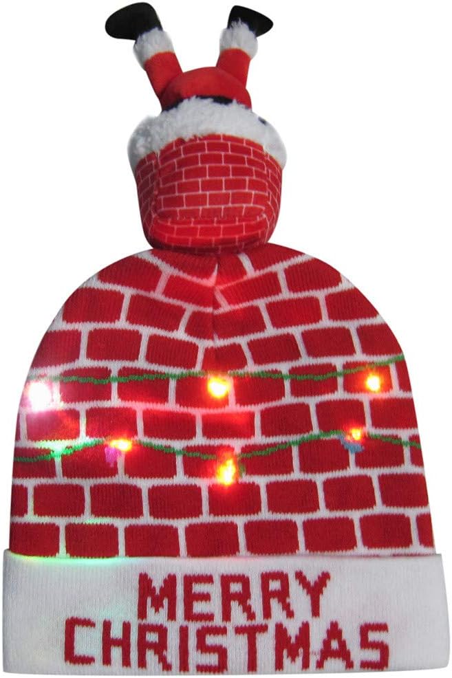 Newest Novelty Hat, Toamen Colorful LED Light-up Merry Christmas Knit Hat Beanie Hairball Warm Cap Gifts, LED Light Detachable