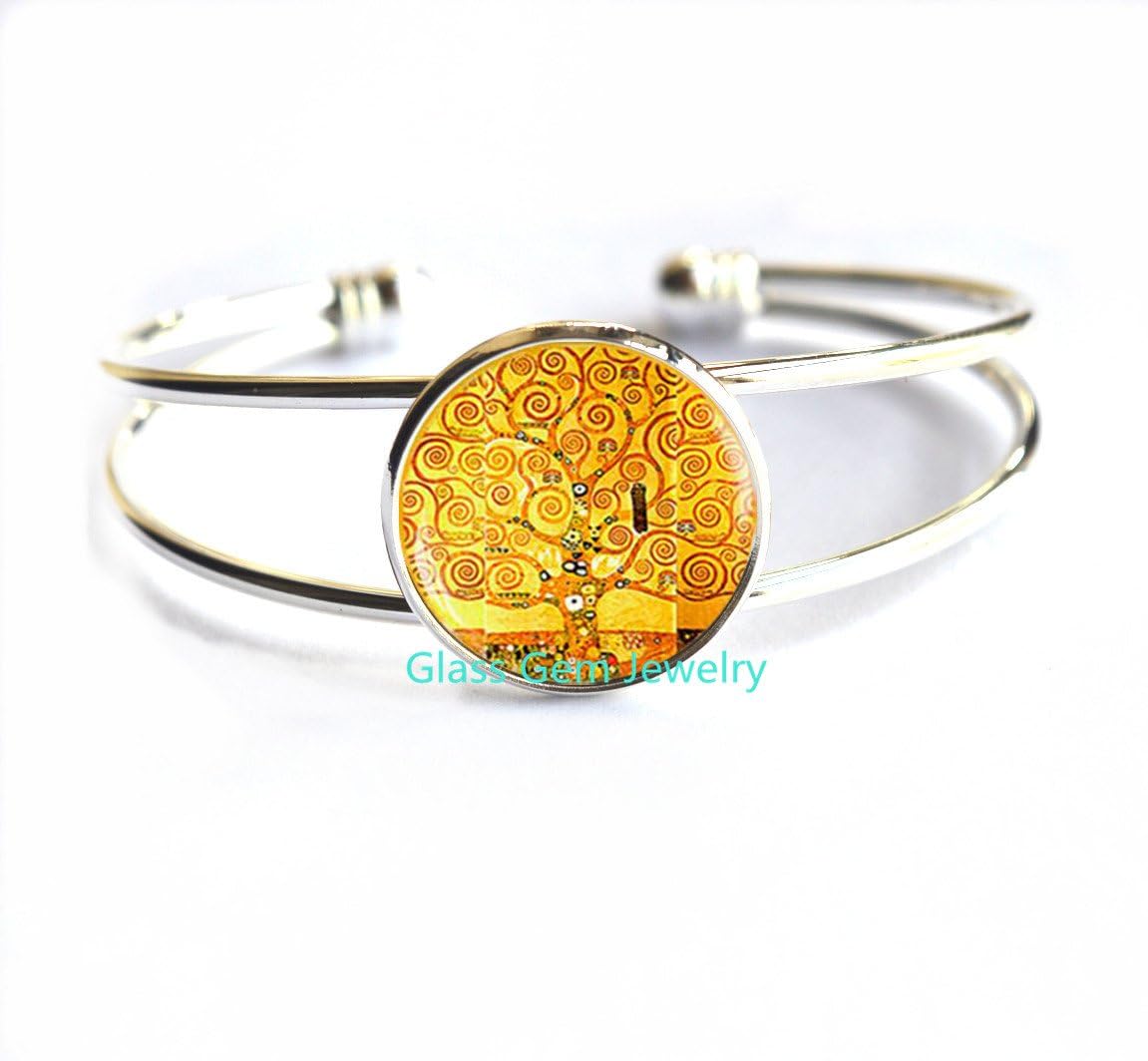 Tree of Life Klimt Bracelets, Tree of Life Gustav Klimt Bracelet, Gustav Klimt Jewelry, Klimt Bracelet, Gift for Artists，Q0075