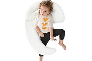 Choc chick Curve Long Toddler Kids Body Pillow for Sleeping, 34x27 inches Moon Shape Soft Child Hug Pillow, 100% Natural Cotton Pillowcase, Washable & Breathable Crib Pillow for Kids