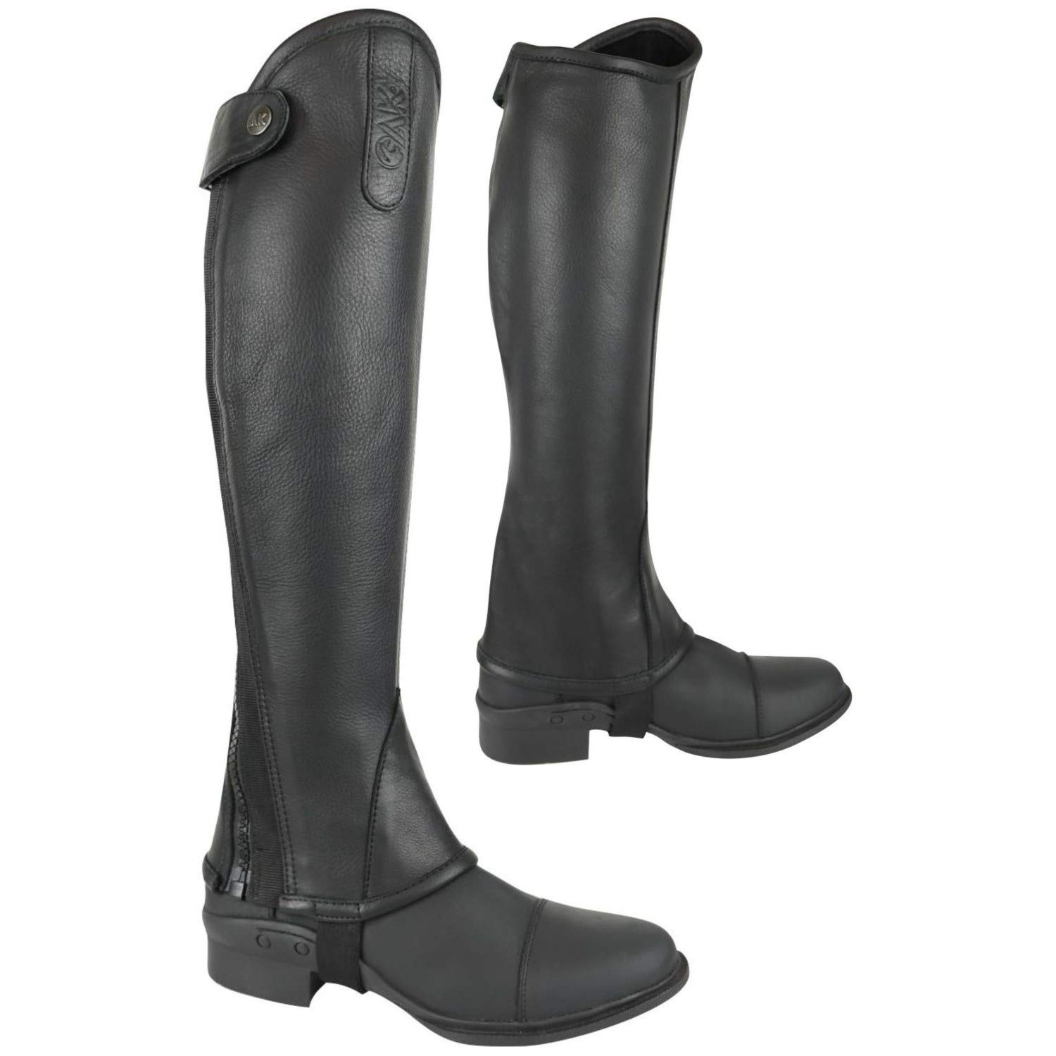 AK Curved Zip Full Grip Leather Horse Riding Half Chaps AKRS-1013 (Black, 4XL)