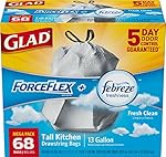 Glad ForceFlex Drawstring Tall Kitchen Trash Bags, 13 Gallon, Fresh Clean, 68 Count
