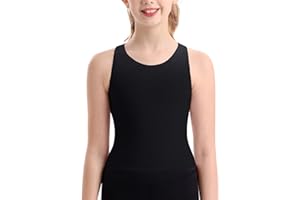 DOCUMO Girls Tank Tops Double Lined Crewneck Racerback Crop Tops for Kids Sleeveless Tops for Dance, Yoga, Running, Sports