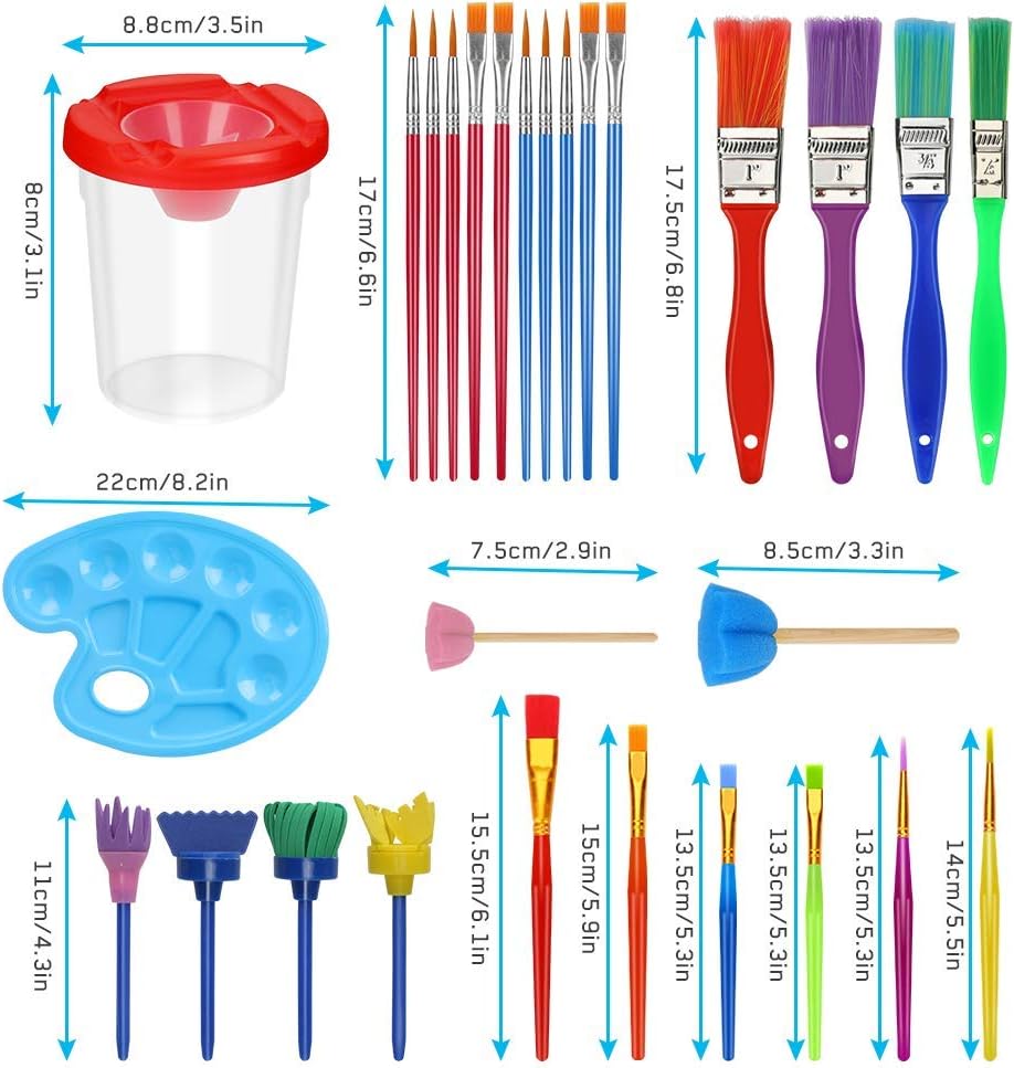 Color You 39 Piece Kids Paint Brushes Set, Painting Kits for Kids with Paint Cups, Paint Trays Muti Sizes Painting Supplies Perfect for Kids Gifts School Prizes Art Party