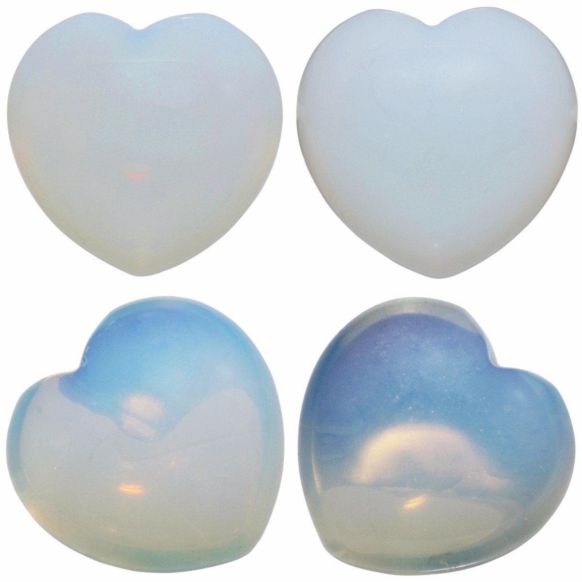 Shanxing Set of 4 25mm Opalite Mini Heart Crystal Stone, Polished Tumbled Blue White Crystal Puff Pack Love Heart Stone Gift Reiki Crystal Chakra Small Healing Pocket Worry Stone Heart Room Decor