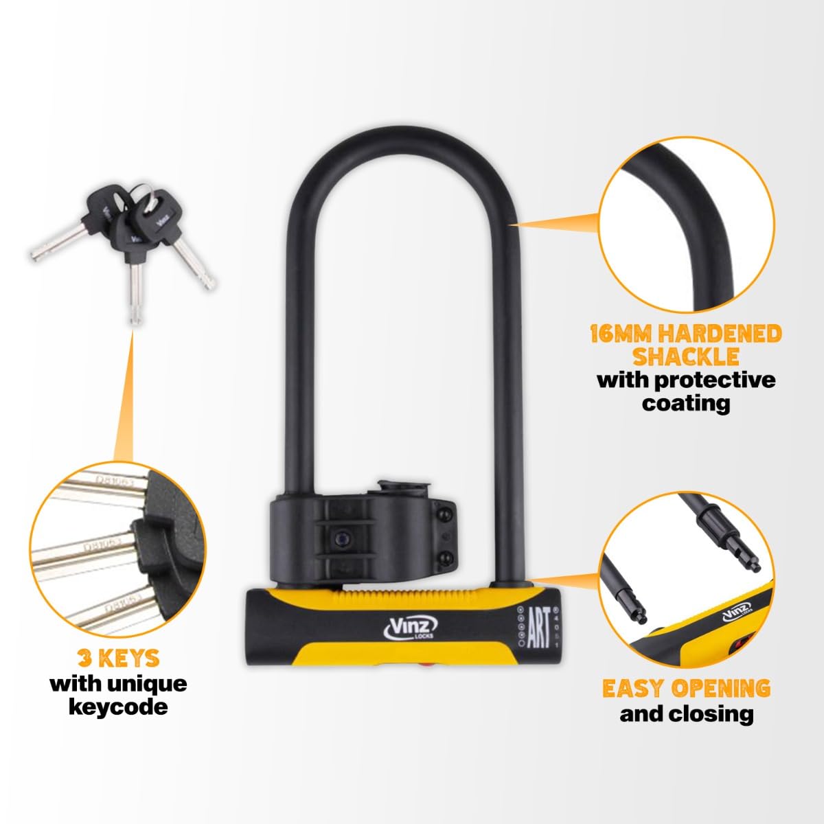 VINZ Grivola Bügelschloss mit Halterung | ART4 U-Lock Schloss | Motorradschloss Rollerschloss Fahrradschloss Schloß | Sicherung gegen Diebstahl | 32cm Länge 3
