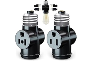 ERQILUJI 2 Pack, Light Socket to Plug Adapter, Convert E26 Light Socket to 3-Prong Outlet Adapter and Light Bulb Socket (Black)