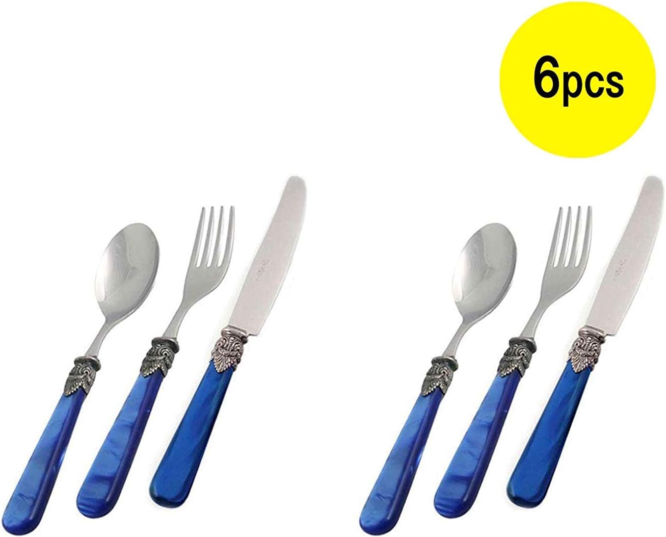 EMENapoleon Stainless Cutlery Dessert Set Silverware Flatware Set 3pcs Fork Spoon Knife (Blue, 6)