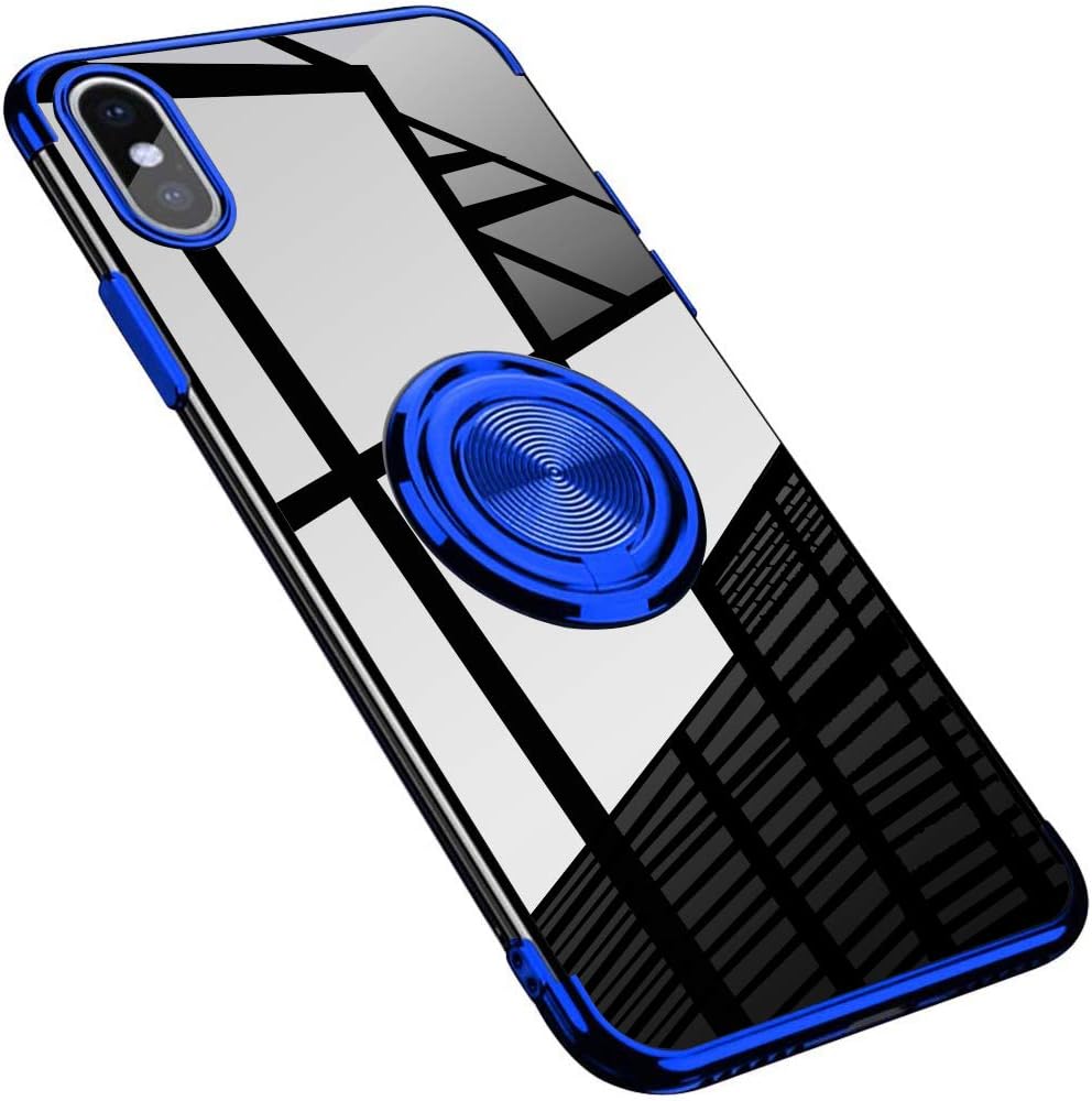 iPhone X Ring Case, iPhone Xs Case Ring Holder Magnetic Clear Thin Slim iPhone 10 Case Stand Kickstand Silicone Soft Shockproof Cover for Women Men iPhone X/10/Xs 5.8 inch(Blue)