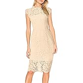 MEROKEETY Women's Sleeveless Lace Floral Elegant Cocktail Dress Crew Neck Knee Length for Party