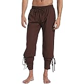 perdontoo Men's Ankle Banded Cuff Renaissance Pants Medieval Viking Navigator Trousers Pirate Cosplay Costume