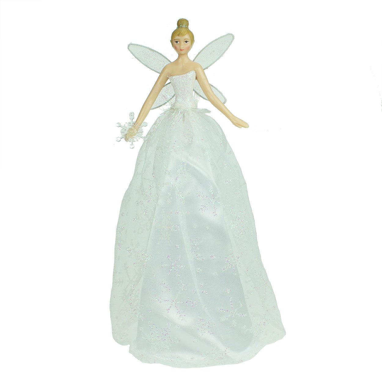 White Angel Christmas Tree Topper with Patterned Skirt (28cm)