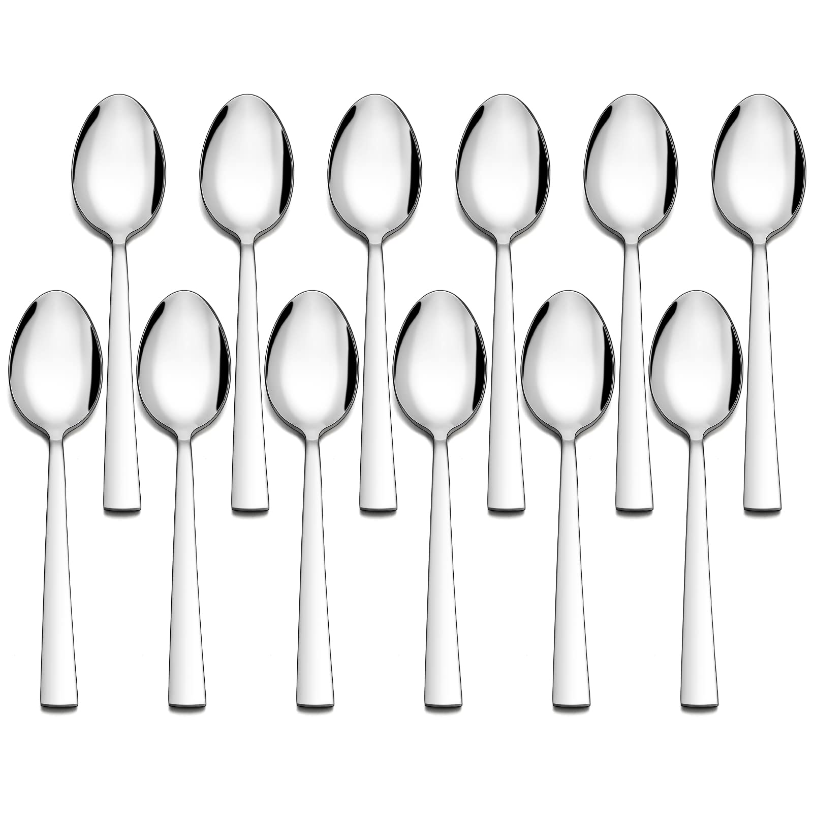 Herogo Table Spoons, 12 Pieces Stainless Steel Soup Spoons Set, 20cm Spoon Set for Home, Restaurant, Hotel, Square Handle Tablespoons, Mirror Finish & Dishwasher Safe, Metal Silver