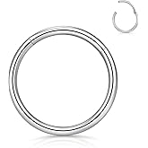 PIERCINGBOY 1Pcs 316l Surgical Steel Nose Rings Hoop 20G 18G 16G Hinged Clicker Septum Cartilage Ear Piercing Gold-Silver-Black Diameter 6mm to 12mm