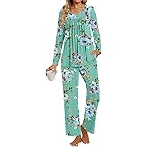 TAOHUADAO Womens Pajamas Set Plus Size Long Sleeve Tops and Pants Pjs Set Ladies Fall Winter 2 Piece Loungewear with Pockets