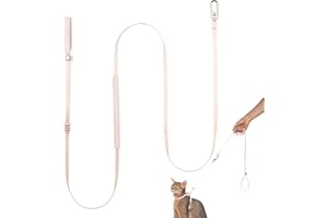 BuddyArmor Ultra Lightweight Cat Leash Adjustable with Padded Handle, Soft Thin Nylon Cat Walking Training Waist Crossbody Leash for Kitten>4lbs Small Medium Large Cats Puppy, No Harness (Blush Pink)