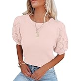 MACNOORA Women's Short Sleeve Sweaters Crew Neck Knit Lightweight Pullover Tops Summer Spring Sweaters 2025 Casual Outfits