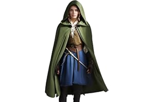 VZQI Renaissance Hooded Cloak Hobbit Halloween Medieval Costume Adult Cosplay Short Cape for Men and Women